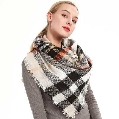 China Weaving Autumn and Winter Cashmere Colorful Plaid Square Scarf Triangle Scarf Women's Neck Shawl for sale