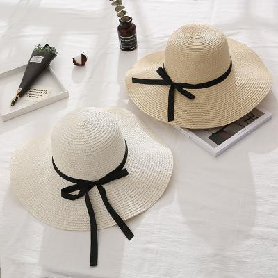 China Striped 2023 custom wide brim beach fashion custom sun visor summer women large brim straw hat one piece for sale