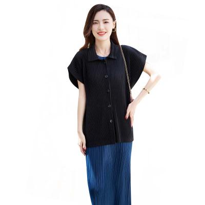 China Tianbao fashion short sleeve breathable short high quality temperament pleated jacket stain wholesale 2021 new for sale