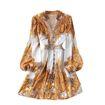 China 2021 Breathable New Summer Casual Style Dress Goddess Temperament V-Neck Buttoned Breath Sleeve Slim Short Dress for sale