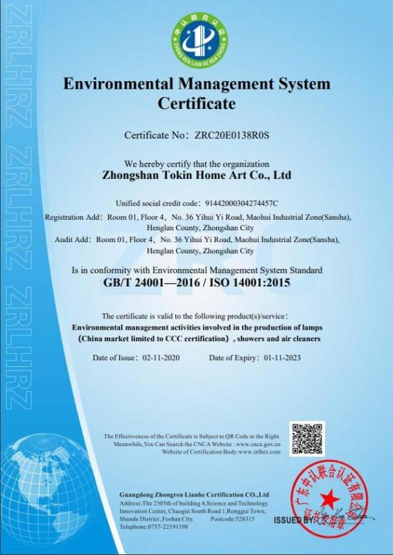 ISO14001 - Zhongshan Tokin Home Art Co., Ltd.