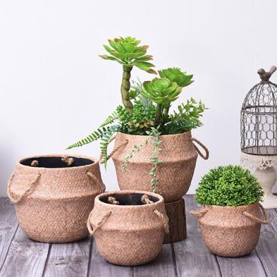 China Imitation Woven Basket Cement Planter Flower Woven Basket Decorative Pot for Home and Garden Used for sale