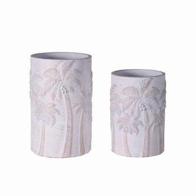 China Professional Cement Flower Vase Manufacturer Carved Tree Cylinder Cement Flower Vase for Garden Decor Home and Garden Deco Plants Planting for sale