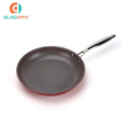 China CLASSIC Nonstick Red Gas Pans Stainless Steel Kitchen Induction Cooker Frying Pan Stick Suitable No Lid No for sale