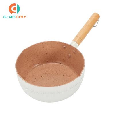 China Stored Pressed Aluminum Nonstick Pan Coating Nonstick Pots And Wooden Handle Milk Pans for sale