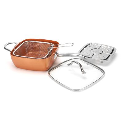 China Factory Price Stocked Kitchenware Nonstick Copper Ceramic Aluminum Professional Square Casserole Sets Multi Functional 4pcs Pot for sale