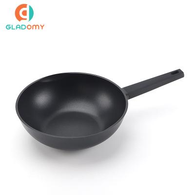 China Hot Selling Amazon Stocked Wok Stirfry Aluminum Nonstick Coating Chinese Casserole Pan With Lid Induction Glass Bottom for sale