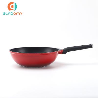 China Factory Stocked Directly Supplied To Amazon Hot Selling Aluminum Die Casting Red Chinese Aluminum Wok Pan for sale