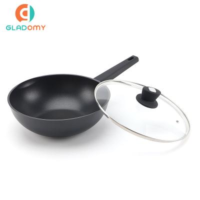 China Stocked Die Cast Aluminum Stick Coating Ceramic Free Frying Pan PFOA Wok Not Safe And Environmentally Friendly for sale