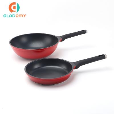 China Hot Selling Custom Stocked Die Cast Aluminum Non-Stick Cookware Sets Big Burner Pans Chinese Wok for sale