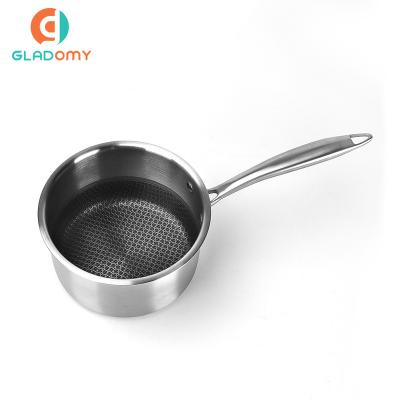 China Amazon Stocked Cooking Pot PFOA Free Multifunctional Mini Pan Stainless Steel Milk Frying Pan Honeycomb Silicone Handle Nonstick Pan for sale