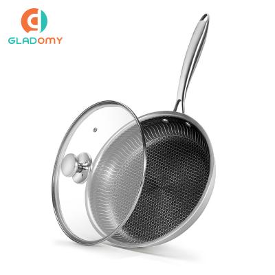 China Non CLASSIC Stainless Steel Frying Pan With Glass Lid PFOA Free Is Easy To Clean And Glue for sale