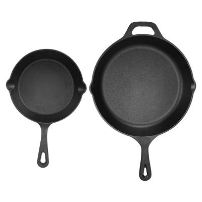 China Wholesale High Quality Pre-Seasoned Handy Cookware Stocked Set Cast Iron Frying Pan With Two Iron Handles for sale