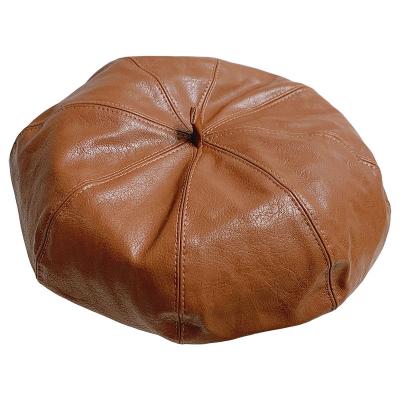 China Customizable French Fashion Hat Winter Women PU Pumpkin Fur Soft Waterproof Berets Trim Women's Leather for sale