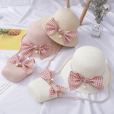 China Image Kids Girls Summer Beach Outside Bow Straw Hat Bag for sale