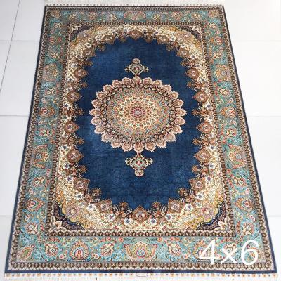 China New Design 4x6 Beautiful Oriental Blue Elegant Handmade Rug Hand Knotted Silk Area Rugs For Bedroom for sale