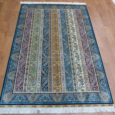 China Stripe Striped Turkey Silk Handmade Rug Persian Turkish Hand Tied Double Knots For Bedroom Hall for sale