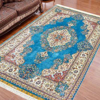 China European and American Style 4 x 6ft Bright Sky Blue Color Hand Knotted Persian Handmade Pure Silk Rug for sale