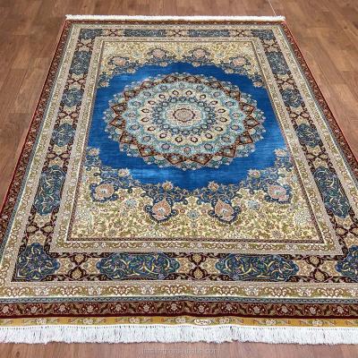 China Traditional Persion Blanket Yellow Silk Hand Knotted Luxruy Persian Area Rugs For Living Room High Kpi Handmade Pure Silk for sale