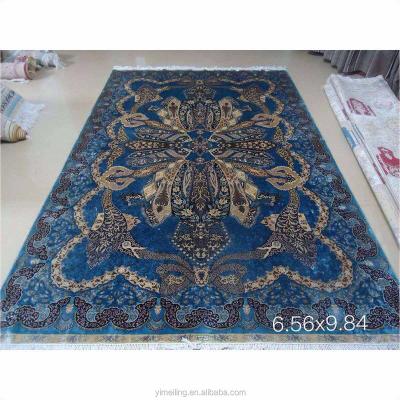 China New Classic/Postmodern Handmade 2x3m Hand Knotted Tukish Blue Persian Silk Carpet Export To Russia Russian Carpets for sale