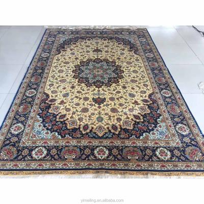 China Oriental Traditional Persian Blue Handmade Silk Rug 6x9 Medallion Medallion Qum Design With Designer Signature Rug for sale