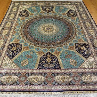 China Large Pure Hand Made Persian Silk Blankets In Traditional Size Of 6x9 9x12 And Carpets Double 230L Knotted With Turkish Knots 400 KPSI For Living Room for sale