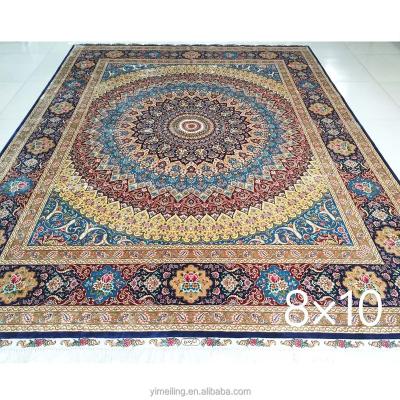 China Medallion Traditional Persian Silk Carpet Golden Vintage Qum Luxury Design Hand Made Of High Quality Silk Chinese Carpet for sale