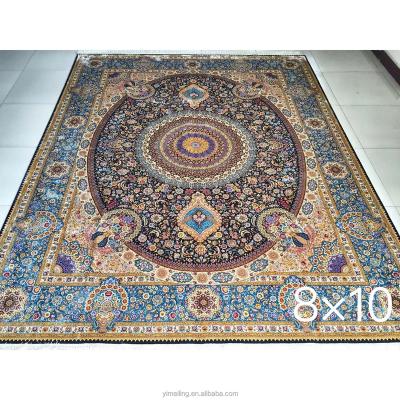 China 8x10 Chinese Traditional Vintage Rugs Luxury Persian Rug Design Hand Made 100% Navy Blue Traditional Silk for sale