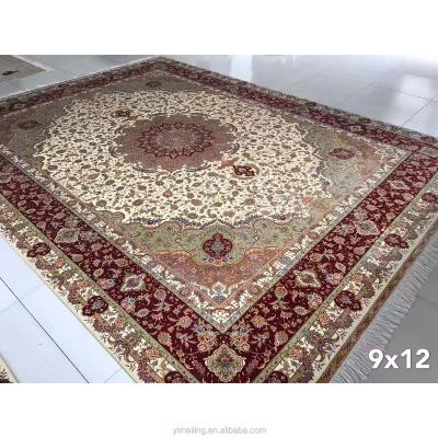 China Large Size Stain Resistant 100% Handmade Oriental Persian Silk Area Rugs 9x12 For Sale Red Color With Double 400L Knots For Living Room for sale