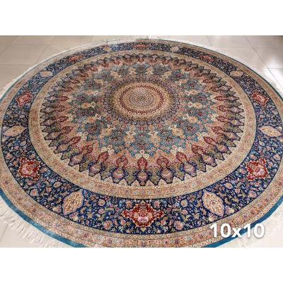 China Traditional handmade 3 meter 10 foot diameter circular Persian knotted round silk rug and rugs surround dining room rug for sale