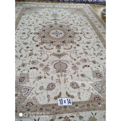 China 10x14 Traditional Beige Ivory Chinese Persian Rugs Rugs Handmade Wool Area Rug Hand Knotted Wool Silk Rug for sale