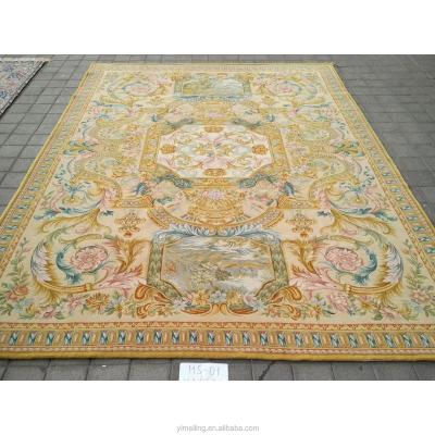 China 17th century European French Savonnerie 18th century hand knotted antique large French wool rug rug Savonnerie design for sale gold color for sale