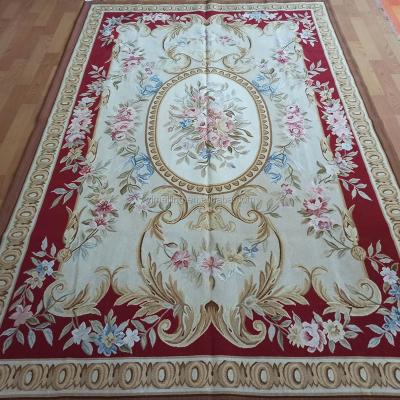 China European Red Floral Handmade Flat-weave Woolen Aubusson 6x9 French China Aubusson Blanket For Italian European Traditional Home Decoration for sale