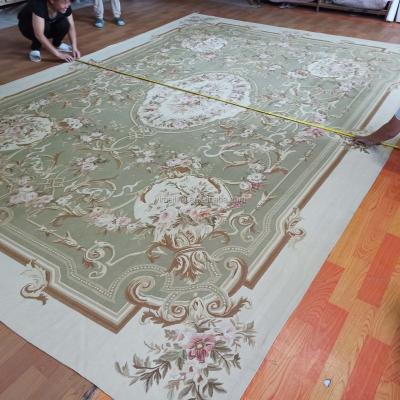 China European French Wool Weave Large Size Green Handmade Flat Wool French Aubusson Style Blankets For Living Room for sale