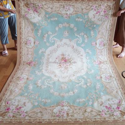 China European French Cyan Turquoise Custom Made French Aubusson Wool Rug 5x8 Handmade French Chinese Rug for sale