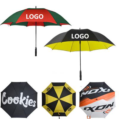 China Best 60 Inch Long Double Canopy Vigorous Storm CLASSIC Custom Printed Branded Mens Big Canopy Super Powerful Golf Umbrella for sale