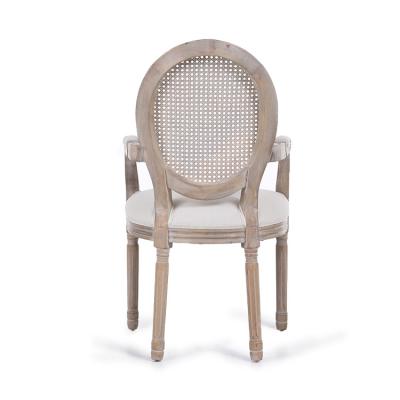 China Other Modern Design Durable Rubber Antique Gray Cotton Linen Fabric Wooden Rattan Dining Back Chairs for sale