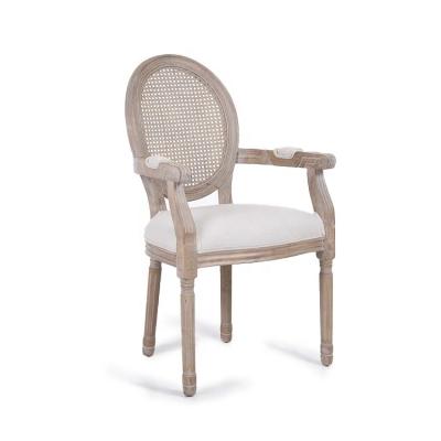 China Antique Modern Elegant Solid Rubber Wood Rattan Arm High Back Dining Chairs for sale