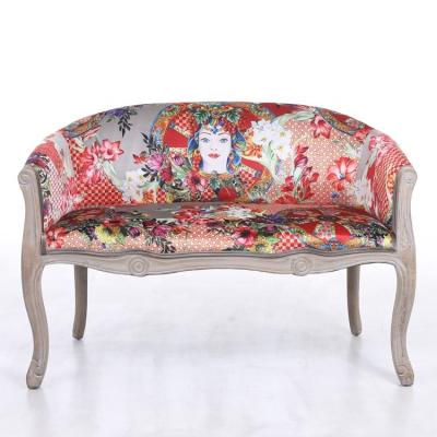 China Anji Kaseihomeland Rubber Wood Velvet Sofa Velvet Love Seat Chair Red Printing Model for sale