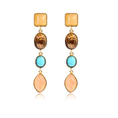 China BOHEMIA Fashion Boho Gemstone Turquoise Drop Earrings Geometric Natural Stone Dangle Earrings for sale