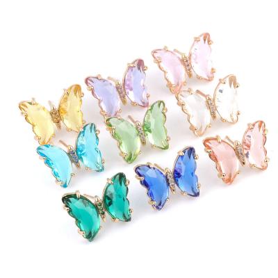 China New Trendy Korean Stylish Fashionable Simple Girls Crystal Butterfly Stud Earrings For Ins Candy Color for sale