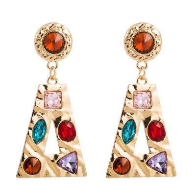 China Trendy Fashion Jewelry Crystal Rhinestone Statement Geometric Earrings Full Triangle Drop Earrings for sale