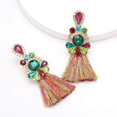 China New Fashion TRENDY Bohemia Jewelry Flower Crystal Diamond Tassel Drop Earring For Women Retro for sale