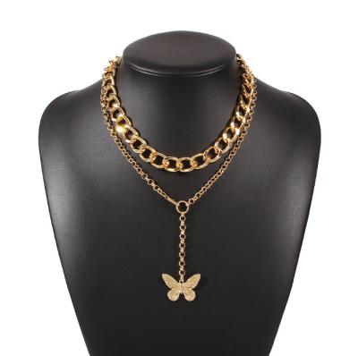 China Environmentally Friendly Butterfly Choker Gold Choker Hip Hop Fashion Thick Multi Layer Chain Necklace for sale