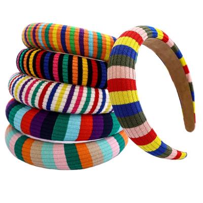 China Hair Decoration Fashion Women Hair Accessories Rainbow Knitted Sponge Headband For Women for sale