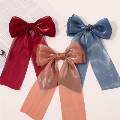 China Chiffon Clip/Iron Customized Good Quality Beautiful Fashion Chiffon Elegant Bow Girl Colorful Hair Clips for sale