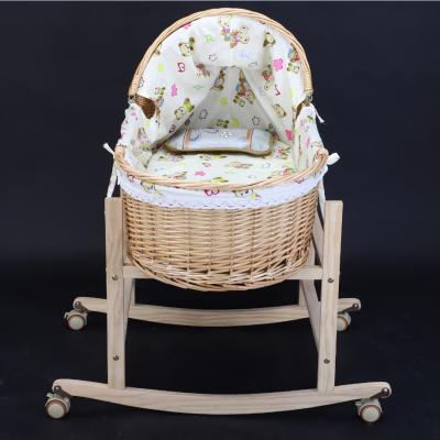 China Newest Baby Bassinet Moses Basket Rocking Stand Pine Wood for Newborn Hutch Crib Baby Basket with Mosquito Net Accept OEM for sale