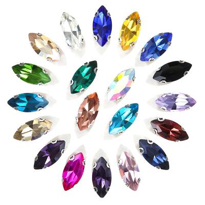 China Glass Pointback Stone Sew On DIY Rhinestone Pointback Crystal Navette Fancy Stone With Crystal Claw Setting For Wedding Dress Bridal Veil for sale