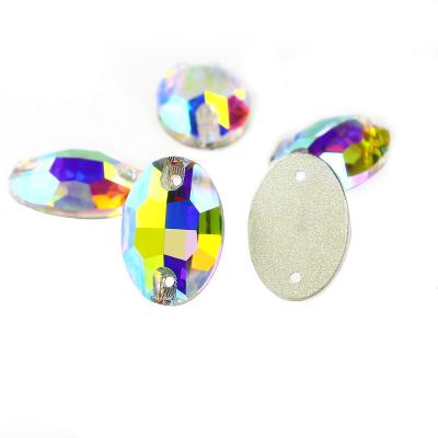 China Flatback Making Good Quality K9 Crystal Beads AB Color Oval Shape Flat Back Crystal For Sewing On Rhinestone For Garment Making for sale