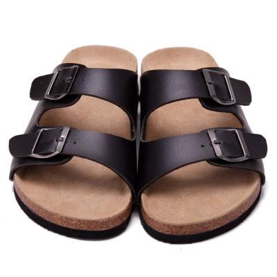 China Leather Stain Cork Mid Sole Cool Men's and Women's Round Running PU Sandal Buckle Double Sandals and Slippers for sale